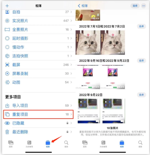 天心苹果手机维修分享iOS 16 中相册重复项目功能使用方法 
