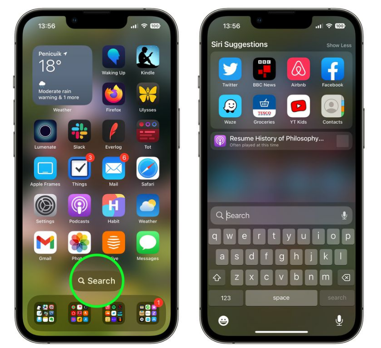天心苹果手机维修分享升级到 iOS 16 后，如何删除主屏幕上的搜索按钮 